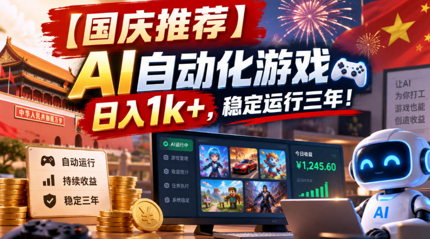 【国庆推荐】AI自动化游戏，日入1k+，操作简单，稳定运行三年！【揭秘】-九九网创