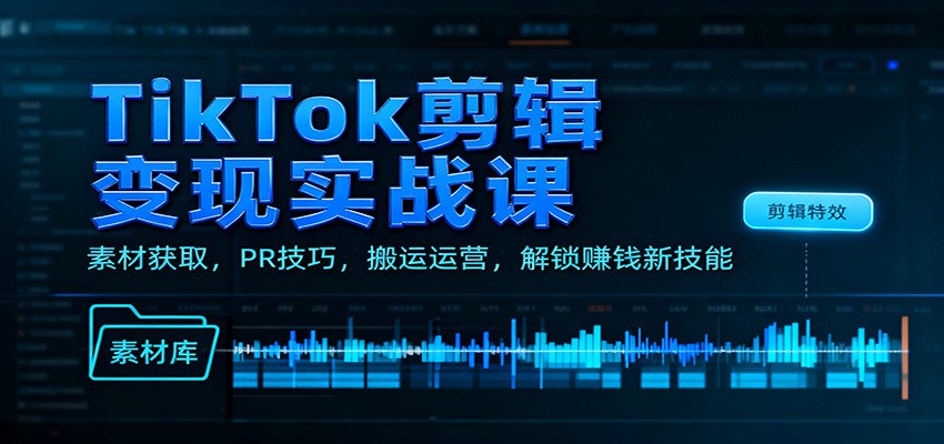 TikTok剪辑变现实战课:素材获取,PR技巧,搬运运营,解锁赚钱新技能-九九网创