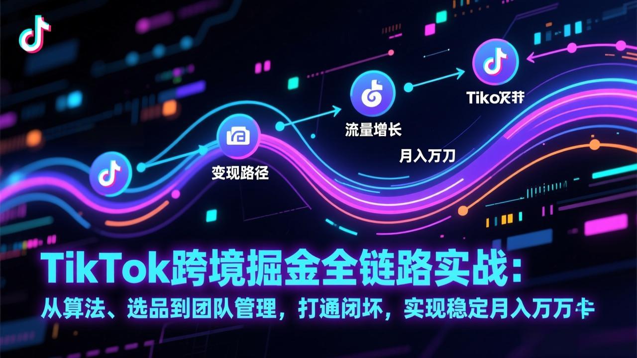 TikTok跨境掘金全链路实战：从算法、选品到团队管理，打通闭环，实现稳定月入万刀-九九网创