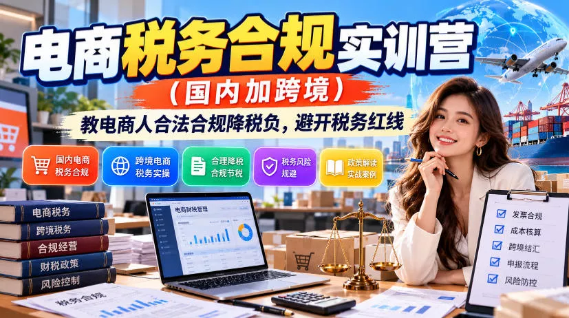电商税务合规实训营(国内加跨境)，教电商人合法合规降税负，避开税务红线-九九网创