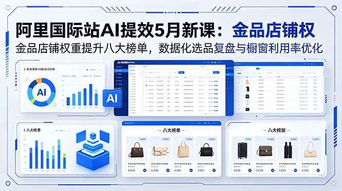 （18556期）阿里国际站AI提效5月新课：金品店铺权重提升八大榜单，数据化选品复盘与橱窗利用率优化-九九网创