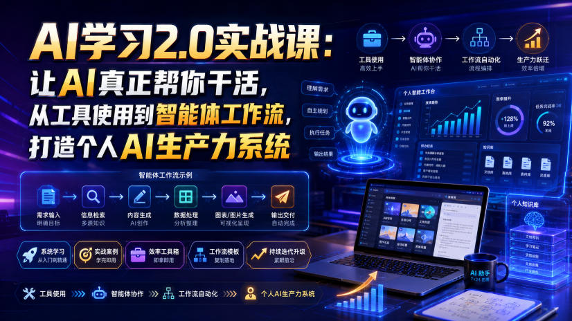 AI学习2.0实战课：让AI真正帮你干活，从工具使用到智能体工作流，打造个人AI生产力系统-九九网创