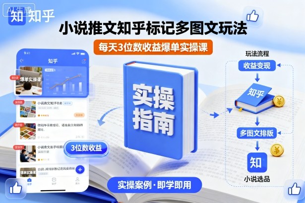 小说推文知乎标记多图文玩法，每天3位数收益爆单实操课-九九网创