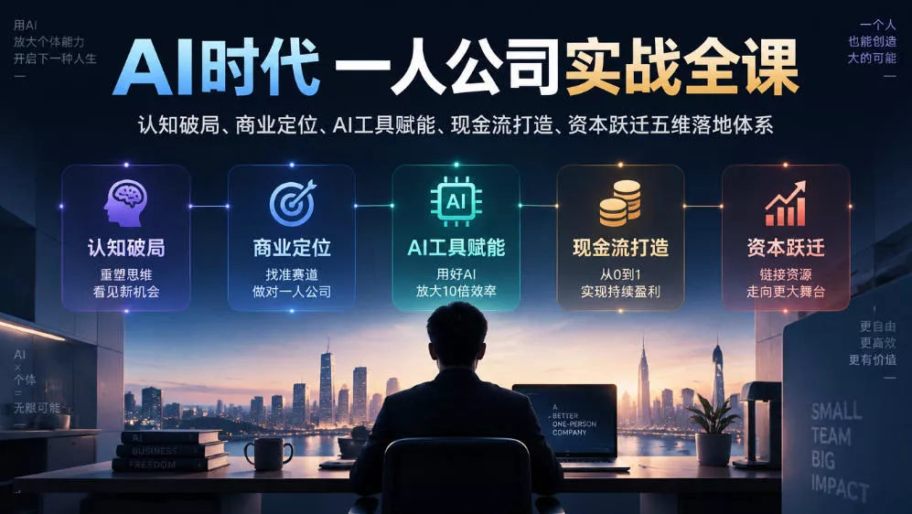 AI时代一人公司实战全课｜认知破局、商业定位、AI工具赋能、现金流打造、资本跃迁五维落地体系-九九网创