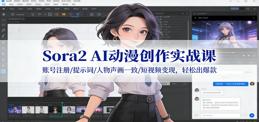 Sora2 AI动漫创作实战课:账号注册/提示词/人物声画一致/短视频变现,轻松出爆款-九九网创