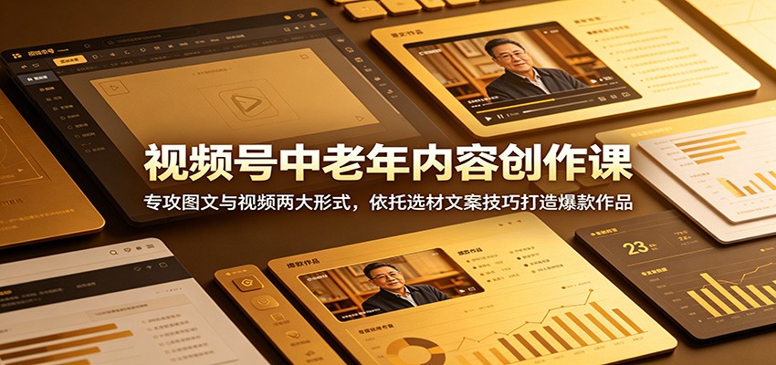 视频号中老年内容创作课：专攻图文与视频两大形式，依托选材文案技巧打造爆款作品-九九网创