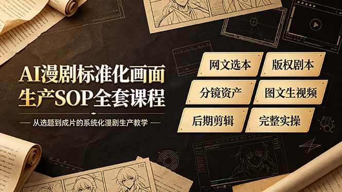 （19199期）AI漫剧标准化画面生产SOP全套课程，网文选本版权剧本分镜资产全覆盖，图文生视频后期剪辑完整实操教学-九九网创