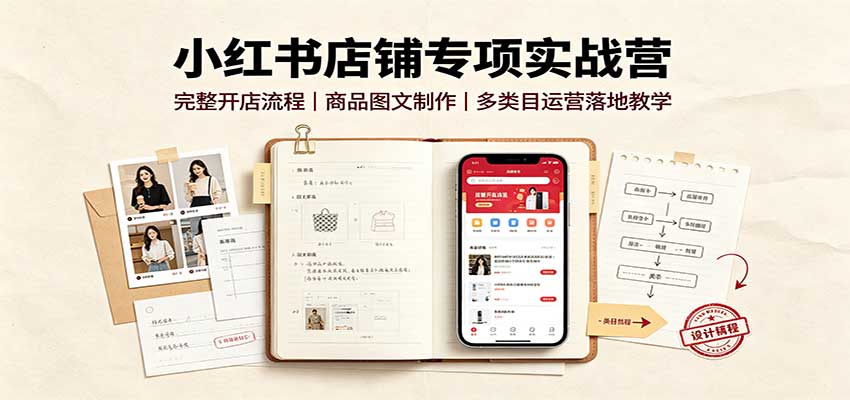 小红书店铺专项实战营：完整开店流程，商品图文制作，多类目运营落地教学-九九网创