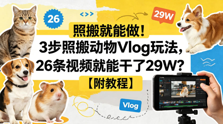 照搬就能做！3步照搬动物Vlog玩法，26条视频就能干了29W？【附教程】【赠coze一键生成工作流】-九九网创