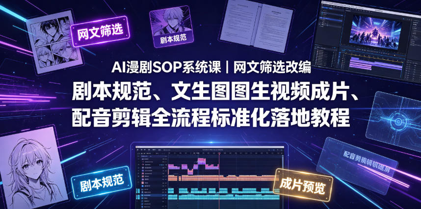 AI漫剧SOP系统课|网文筛选改编、剧本规范、文生图图生视频成片、配音剪辑全流程标准化落地教程(更新) AI漫剧SOP系统课|网文筛选改编、剧本规范、文生图图生视频成片、配音剪辑全流程标准化落地教程(更新)