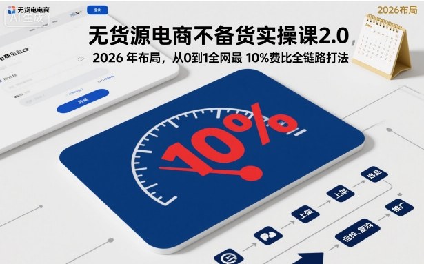 无货源电商不备货实操课2.0，2026年布局，从0到1全网最低10%费比全链路打法【更新26年7月22日】-九九网创