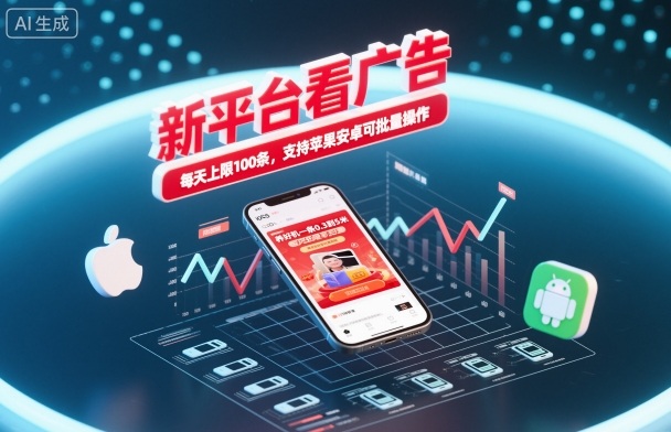 新平台看广告，养好机一条0.3到5米，每天上限100条，支持苹果安卓可批量操作-九九网创