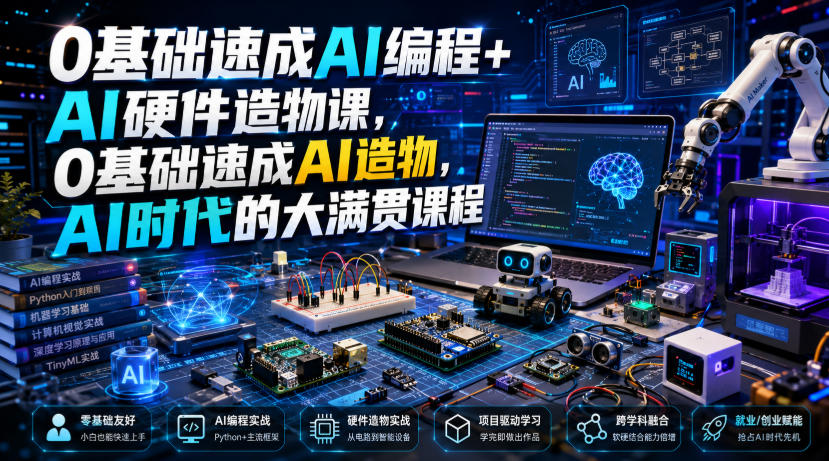 0基础速成AI编程+AI硬件造物课，0基础速成AI造物，AI时代的大满贯课程-九九网创