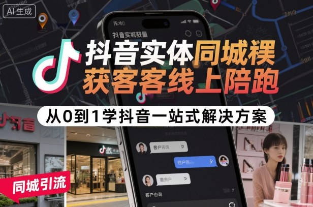 抖音实体同城获客线上陪跑，从0到1学抖音一站式解决方案-九九网创