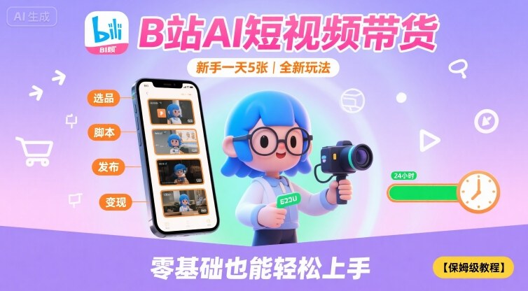 B站AI短视频带货，新手一天5张，全新玩法【保姆级教程】-九九网创