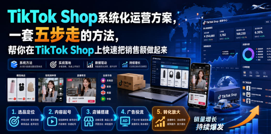 TikTok Shop系统化运营方案，一套五步走的方法，帮你在TikTok Shop上快速把销售额做起来【原创双语字幕】-九九网创