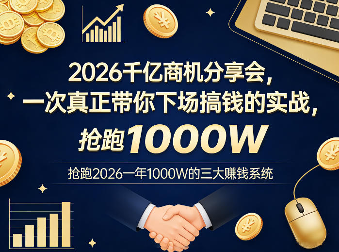 2026千亿商机分享会，一次真正带你下场搞钱的实战，抢跑2026一年1000W的三大賺钱系统-九九网创