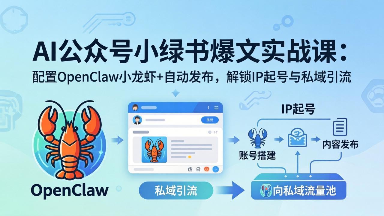AI公众号小绿书变现实战课：小绿书爆文写作+OpenClaw自动发布，解锁IP起号与私域引流-九九网创