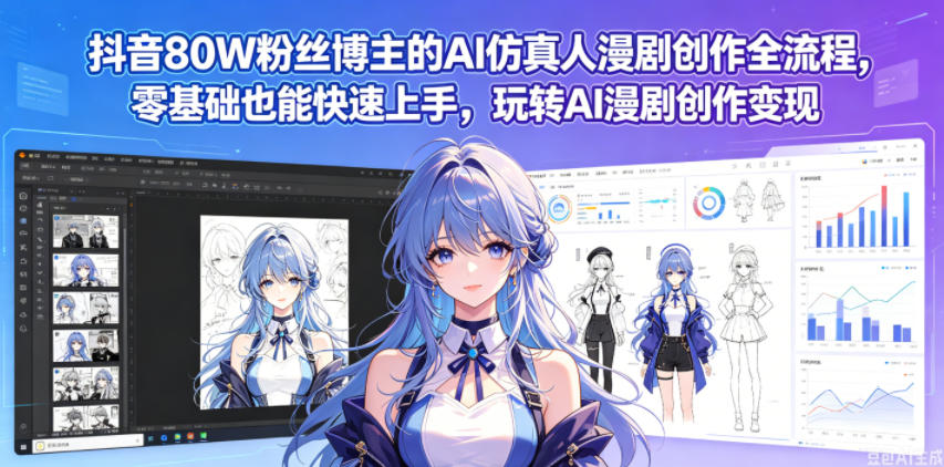 抖音80W粉丝博主的AI仿真人漫剧创作全流程,零基础也能快速上手,玩转AI漫剧创作变现-九九网创
