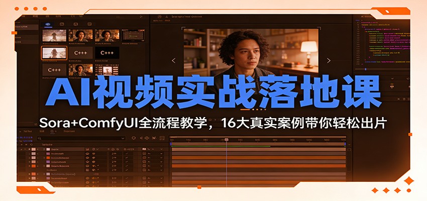 AI视频实战落地课：Sora+ComfyUI全流程教学，16大真实案例带你轻松出片-九九网创