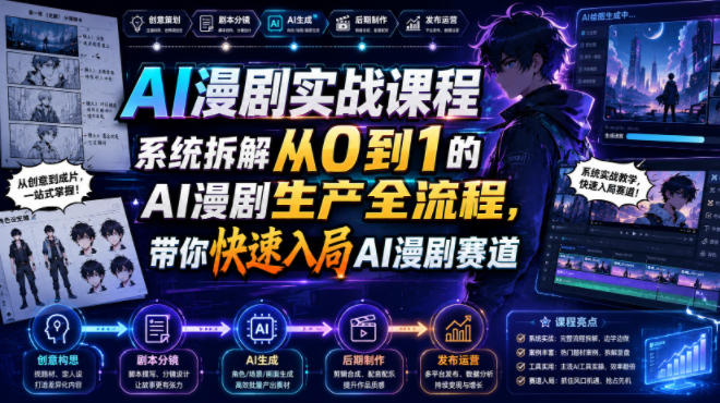 AI漫剧实战课程，系统拆解从0到1的AI漫剧生产全流程，带你快速入局AI漫剧赛道（更新）-九九网创