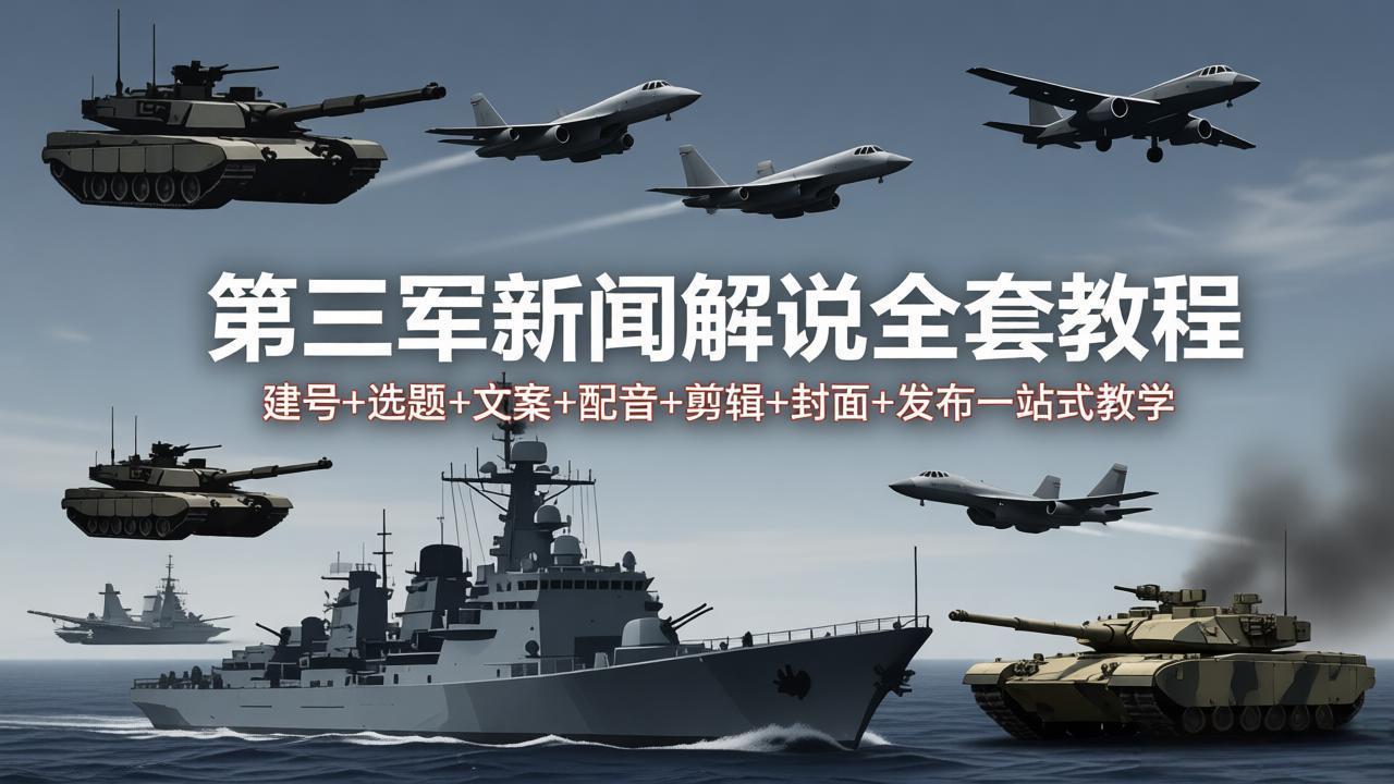 第三军迷新闻解说全套教程：建号+选题+文案+配音+剪辑+封面+发布一站式教学-九九网创