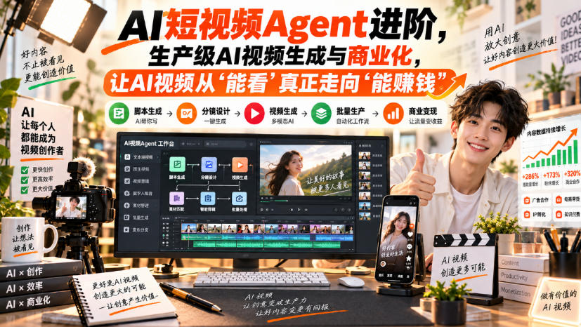 AI短视频Agent进阶，生产级AI视频生成与商业化，让AI视频从”能看”真正走向”能賺钱”-九九网创