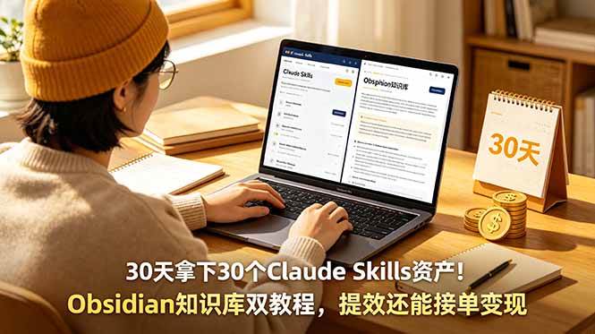 （18886期）30天拿下30个Claude Skills资产！Obsidian知识库双教程，提效还能接单变现-九九网创
