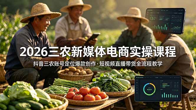 （18991期）2026三农新媒体电商实操课程：抖音三农账号定位爆款创作，短视频直播带货全流程教学-九九网创