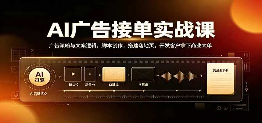 AI广告接单实战：广告策略与文案逻辑，脚本创作，搭建落地页，开发客户拿下商业大单-九九网创