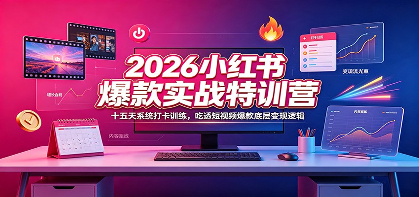 2026小红书爆款实战特训营：十五天系统打卡训练，吃透短视频爆款底层变现逻辑-九九网创