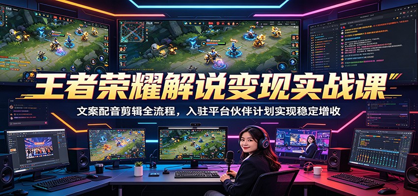 王者荣耀解说变现实战课:文案配音剪辑全流程,入驻平台伙伴计划实现稳定增收-九九网创
