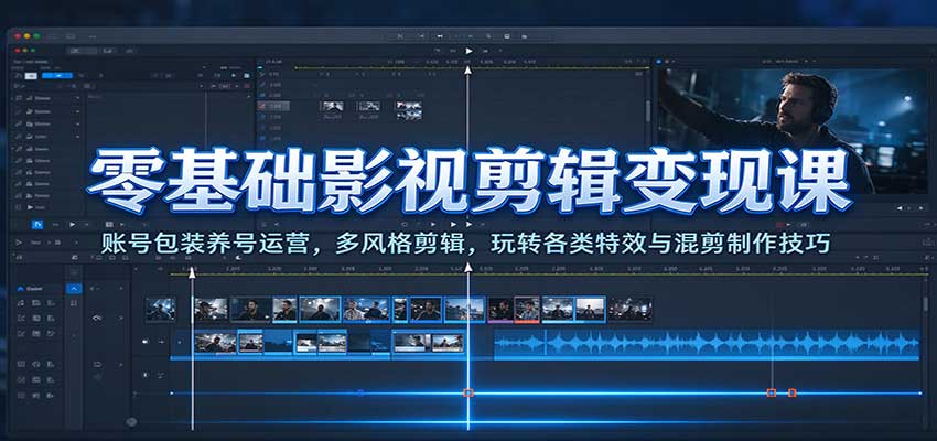 零基础影视剪辑变现课：账号包装养号运营，多风格剪辑，玩转各类特效与混剪制作技巧-九九网创