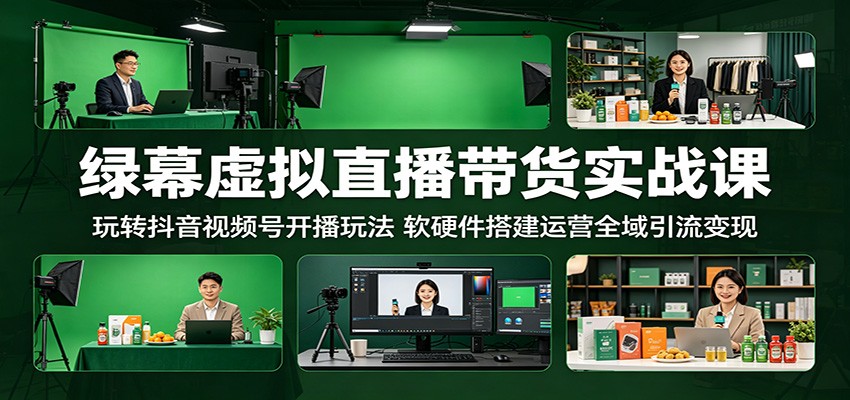绿幕虚拟直播带货实战课:玩转抖音视频号开播玩法,软硬件搭建运营全域引流变现-九九网创