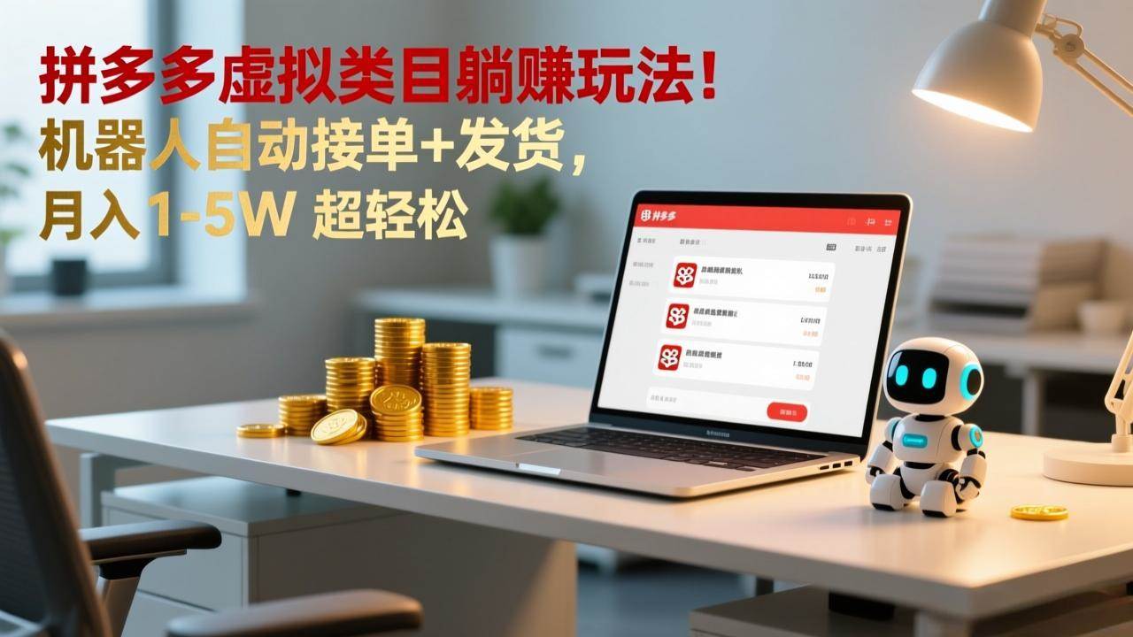 （17174期）多多虚拟类目躺赚玩法！机器人自动接单+发货，月入 1-5W 超轻松-九九网创