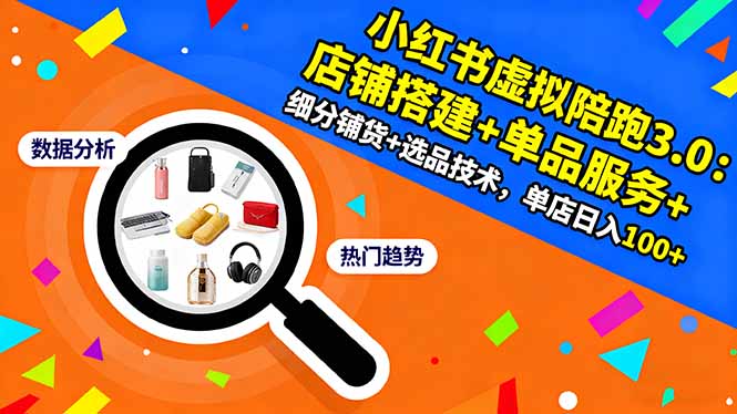 小红书虚拟陪跑3.0：店铺搭建+单品服务+细分铺货+选品技术，单店日入100+-九九网创