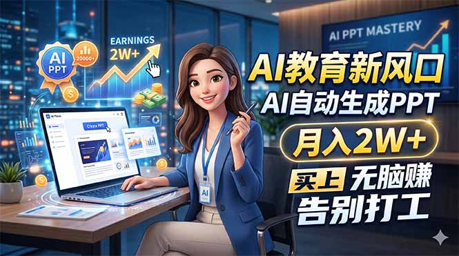 AI教育新风口，AI自动生成PPT，月入2W+，无脑赚，告别打工-九九网创