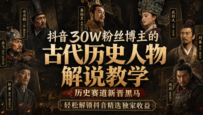抖音30W粉丝博主的古代历史人物解说教学，历史赛道新晋黑马，轻松解锁抖音精选独家收益-九九网创