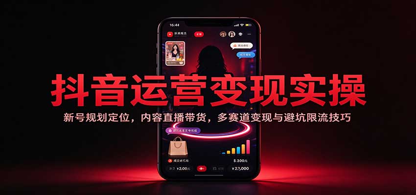 抖音运营变现实操：新号规划定位，内容直播带货，多赛道变现与避坑限流技巧-九九网创