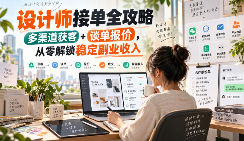 设计师接单全攻略-无水印，多渠道获客+谈单报价，从零解锁稳定副业收入-九九网创