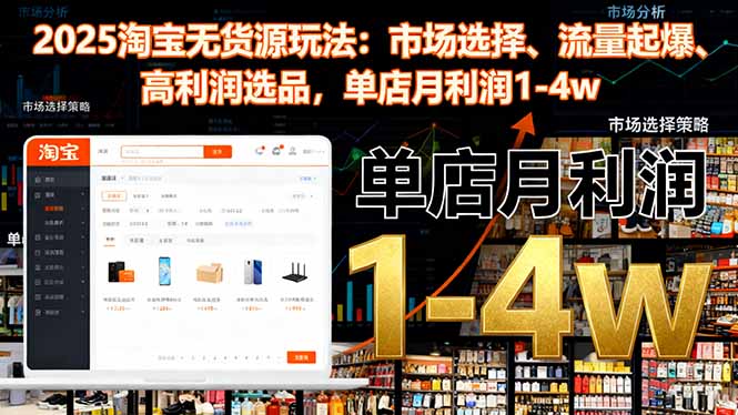 2025淘宝无货源玩法：市场选择、流量起爆、高利润选品，单店月利润1-4w-九九网创