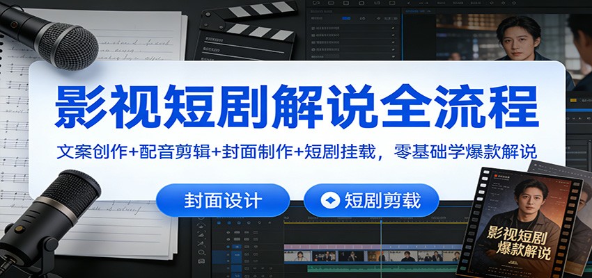 影视短剧解说全流程：文案创作+配音剪辑+封面制作+短剧挂载，零基础学爆款解说-九九网创
