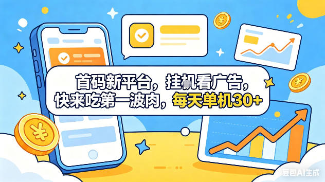 首码新平台，挂G自动看广告，快来吃第一波肉，每天单机30+，可矩阵放大【揭秘】-九九网创