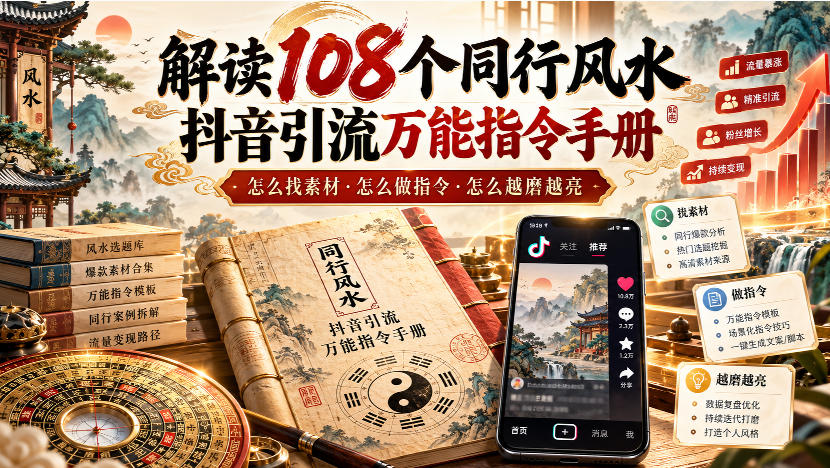 解读108个同行风水抖音引流万能指令手册，怎么找素材·怎么做指令·怎么越磨越亮【文档】-九九网创
