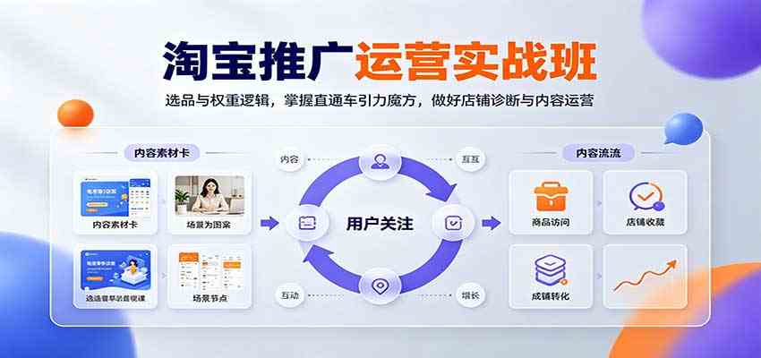 淘宝推广运营实战班：选品与权重逻辑，掌握直通车引力魔方，做好店铺诊断与内容运营-九九网创