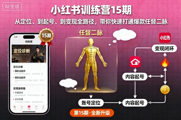 小红书训练营15期，从定位、到起号、到变现全路径，带你快速打通爆款任督二脉-九九网创