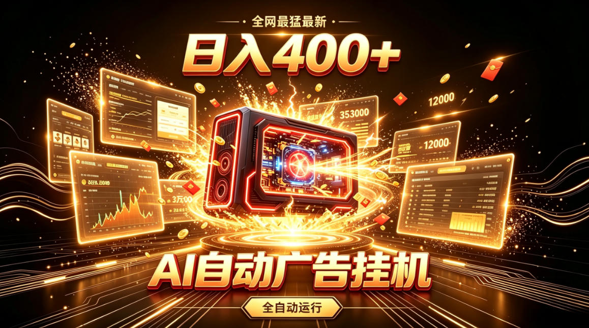 全网最猛最新的AI自动广告挂G，狠收益日入400+，真正做到躺賺式变现【揭秘】-九九网创