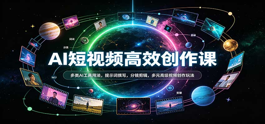 AI短视频高效创作课：多类AI工具用法，提示词撰写，分镜剪辑，多元高级视频创作玩法-九九网创