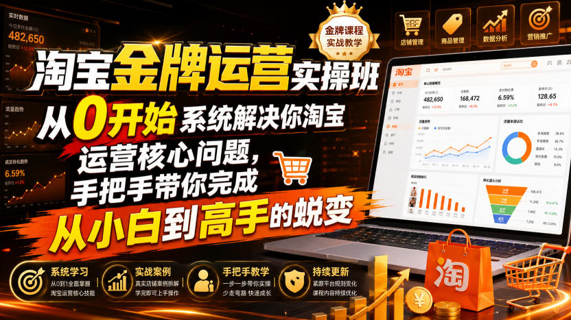 淘宝金牌运营实操班，从0开始系统解决你淘宝运营核心问题，手把手带你完成从小白到高手的蜕变（2026年7月）-九九网创