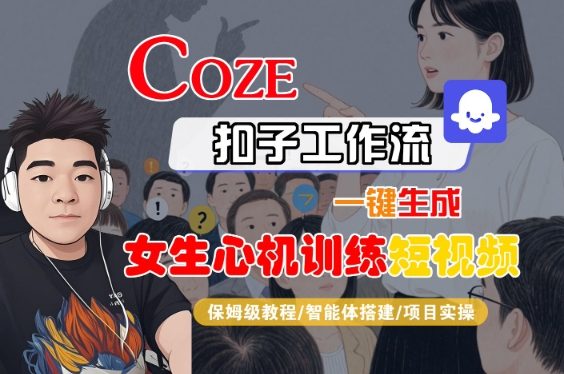 COZE扣子工作流一键生成女生心机训练短视频，保姆级教程-智能体搭建-项目实操-九九网创